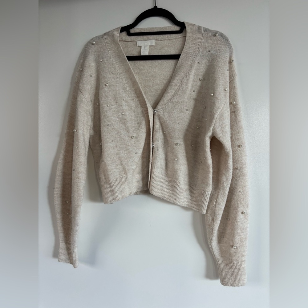 H&M Cream Cardigan with Pearl Details